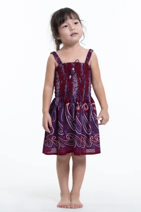 Kids Paisley Feathers Smock Dress in Red