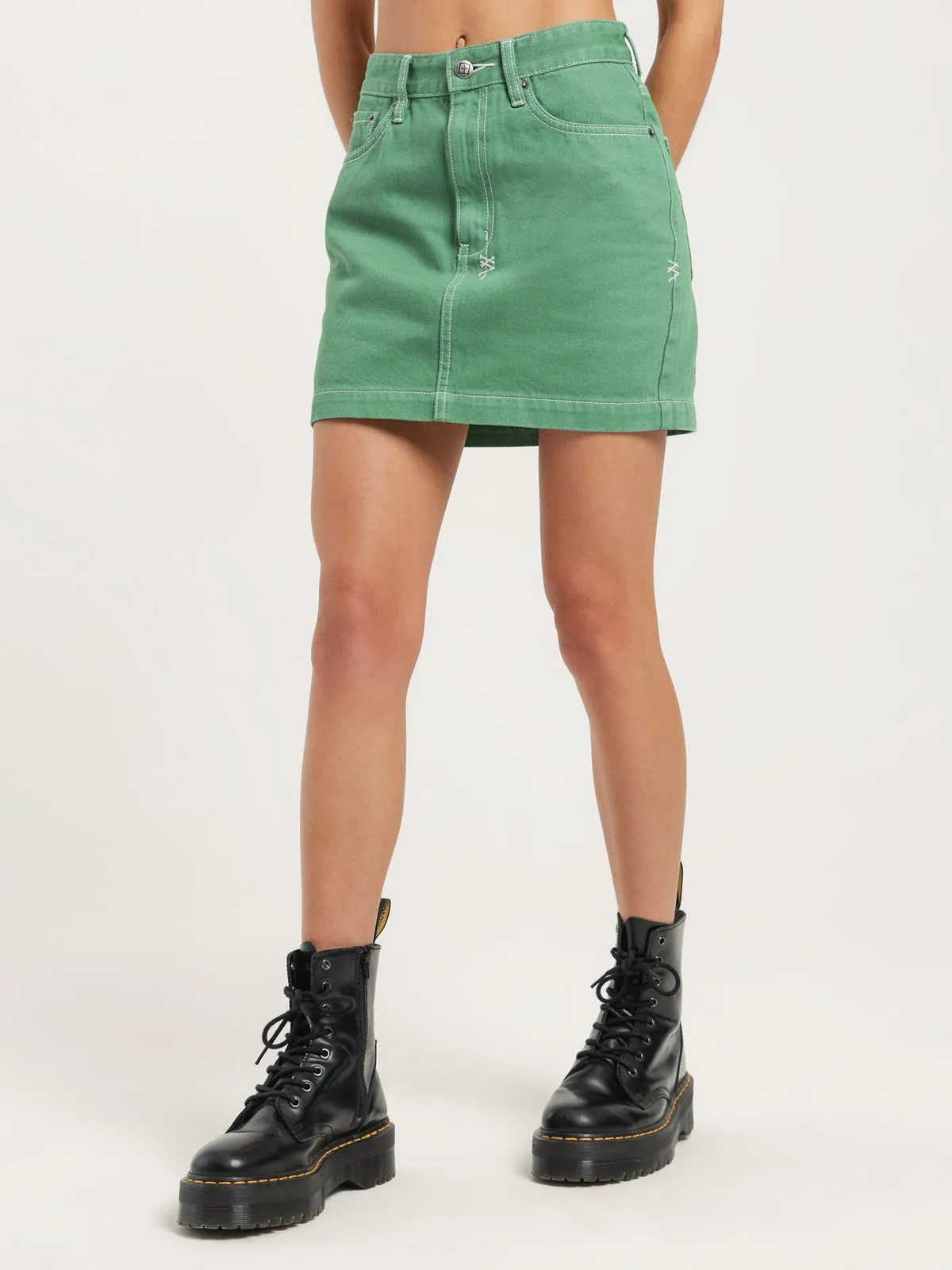 Ksubi - Super X Mini Denim Skirt in Jade Green