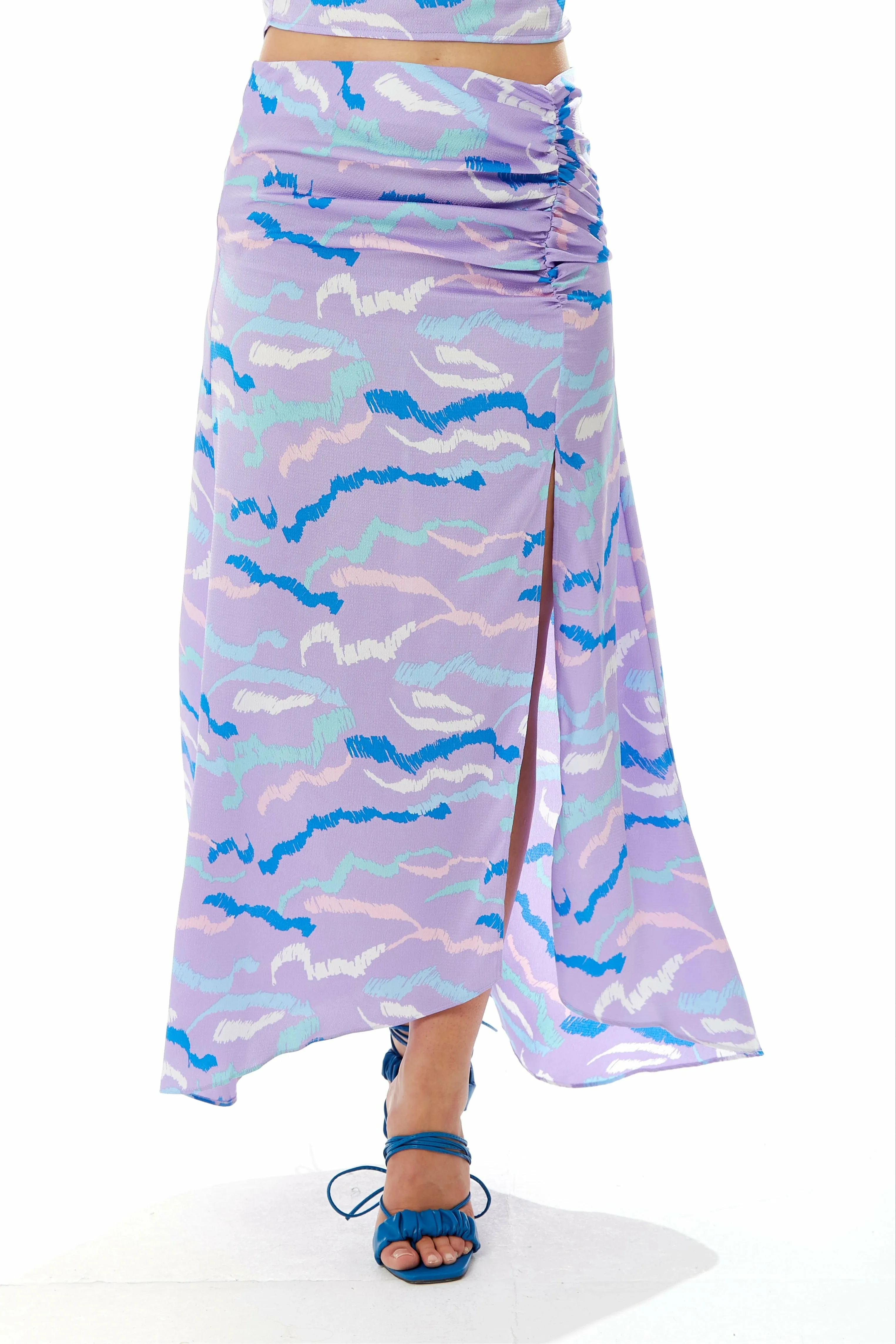 Liquorish Abstract Print Gathered Front Maxi Skirt