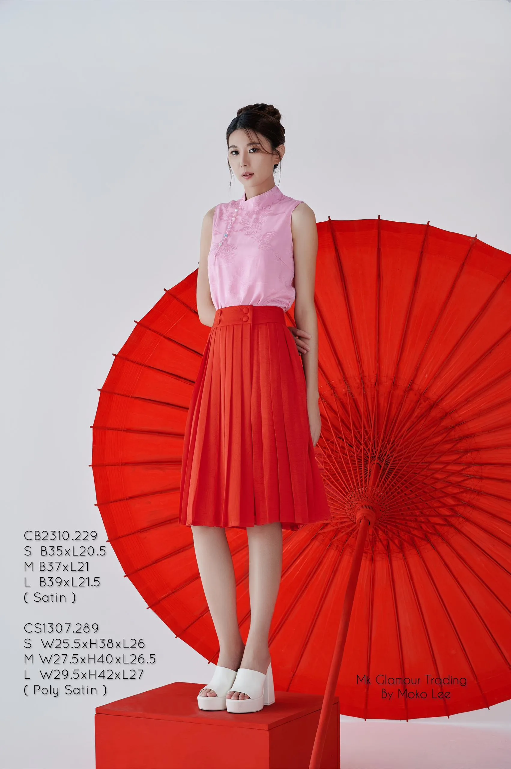 Mei Satin Pleated Skirt