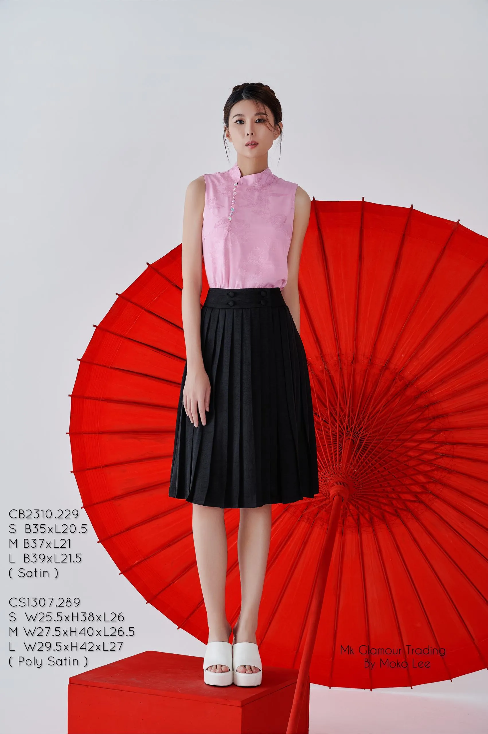 Mei Satin Pleated Skirt