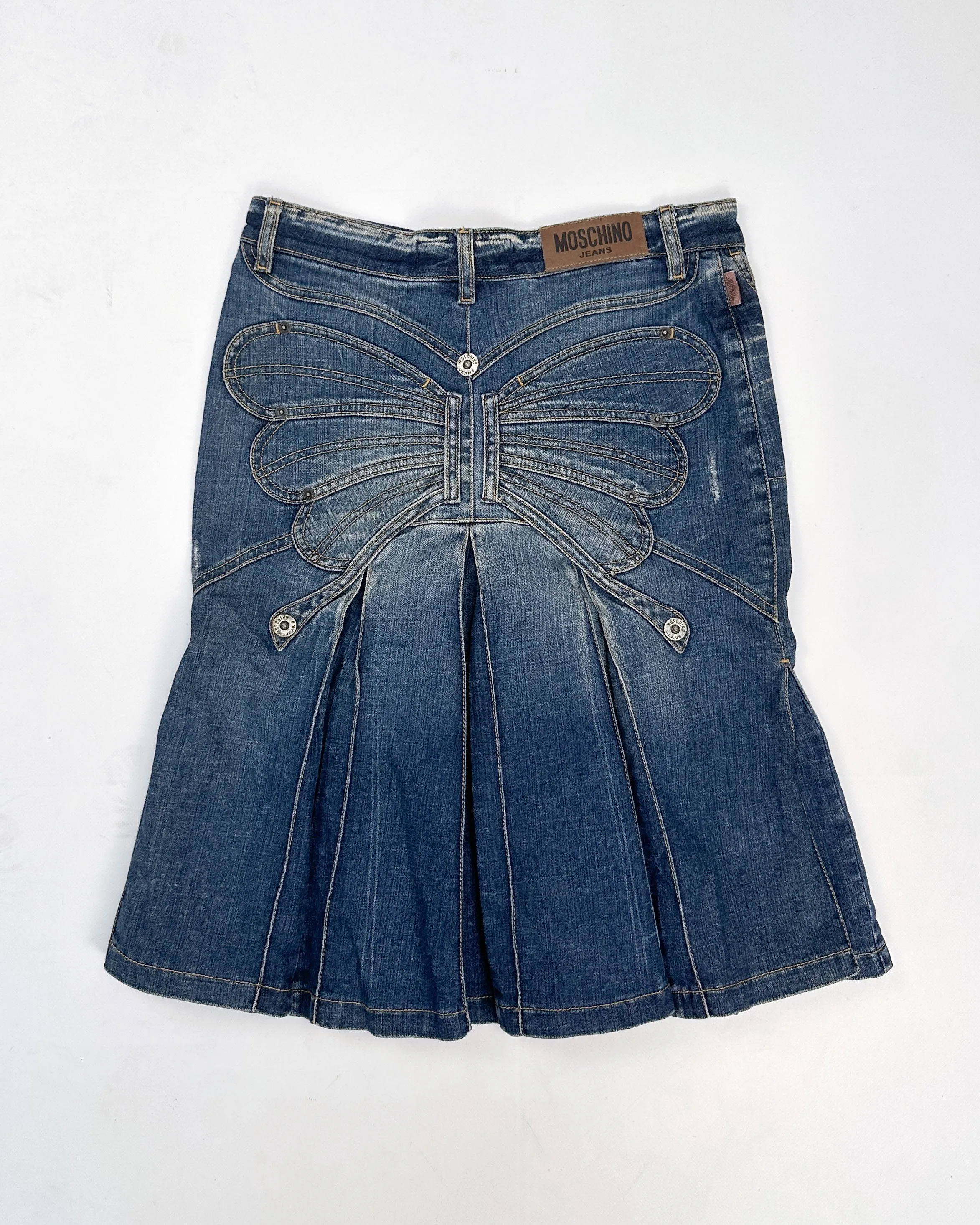 Moschino Butterfly Back Denim Skirt 1990's