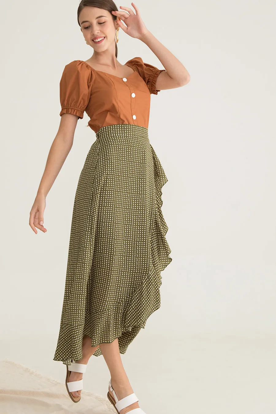 Nellssa Printed Ruffled Maxi Skirt