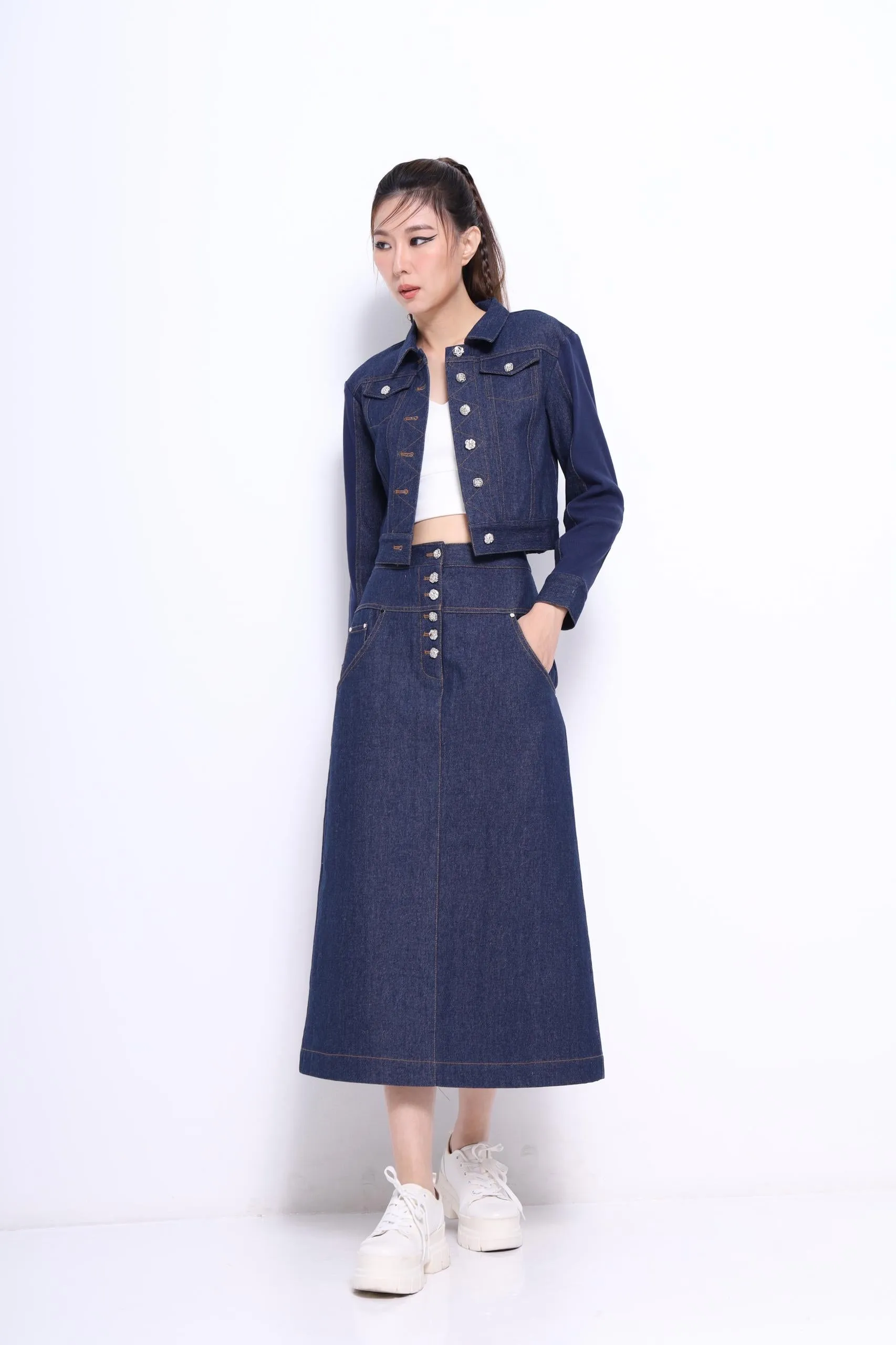 Nora Denim Pencil Midi Skirt