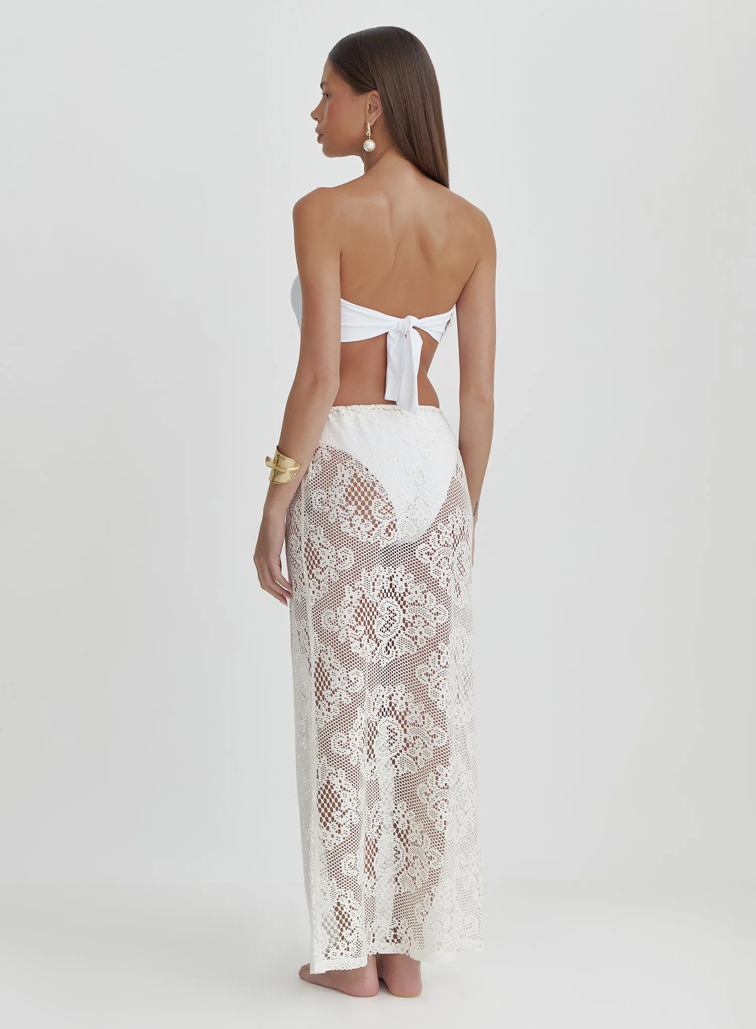 Off White Crochet Maxi Skirt- Rose