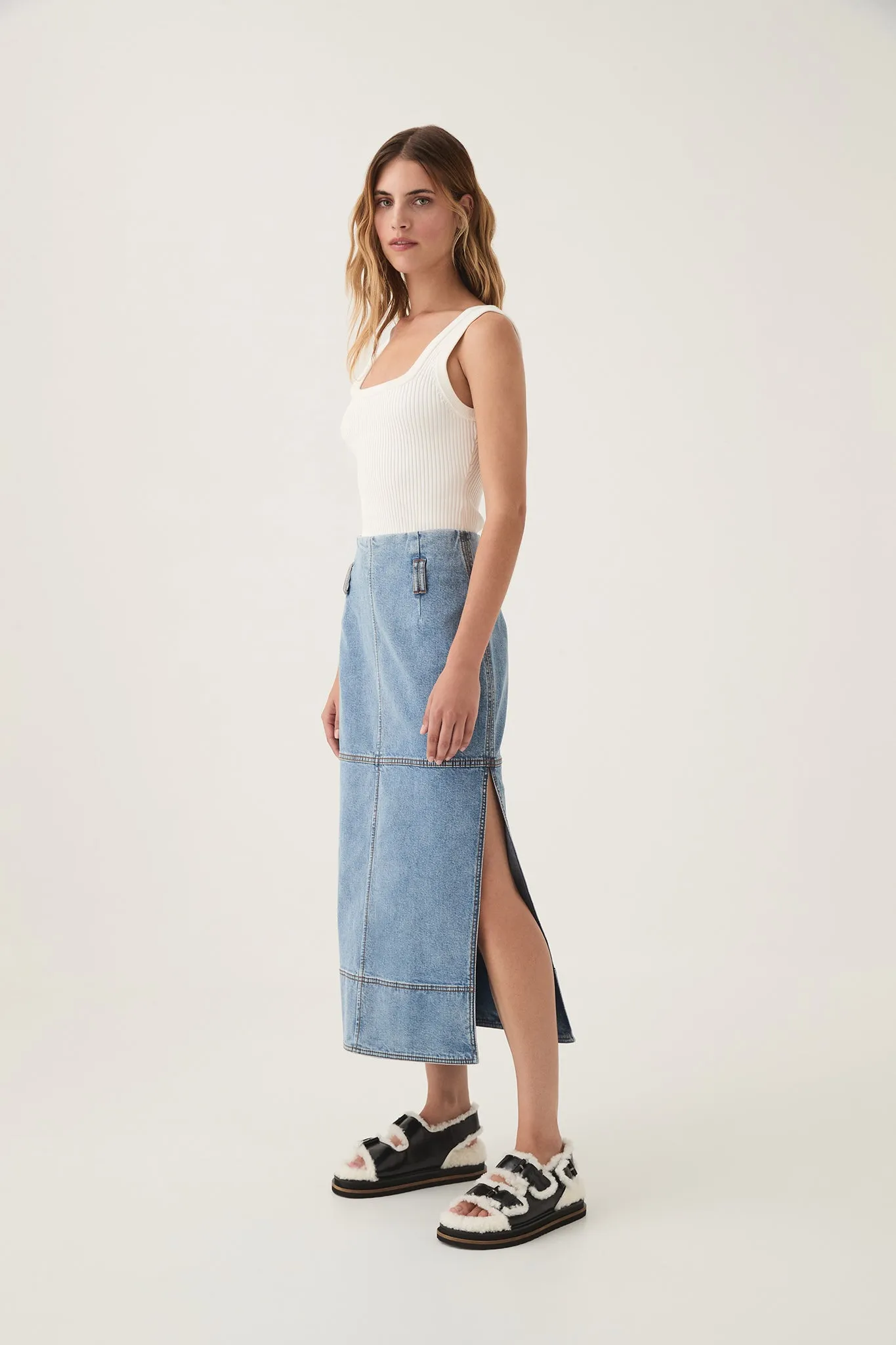 Outline Denim Midi Skirt