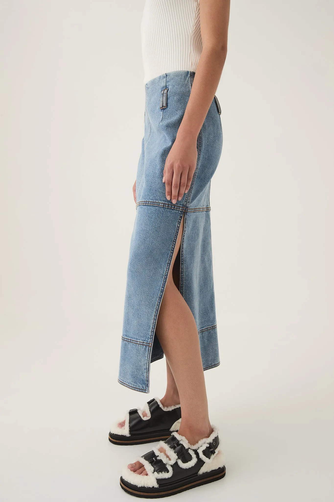 Outline Denim Midi Skirt