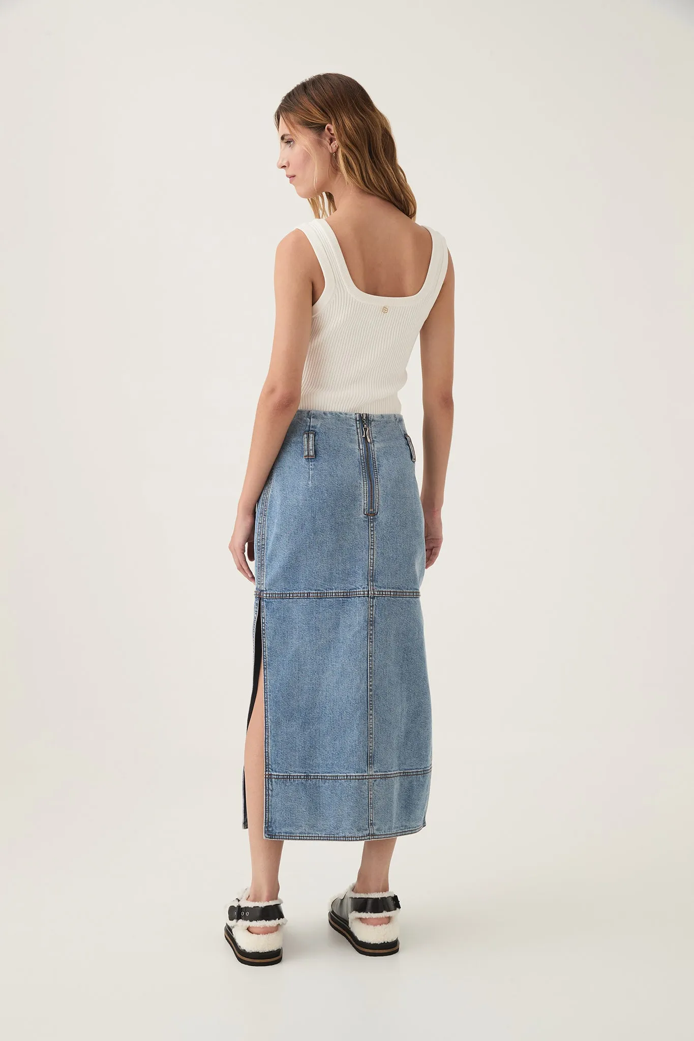 Outline Denim Midi Skirt