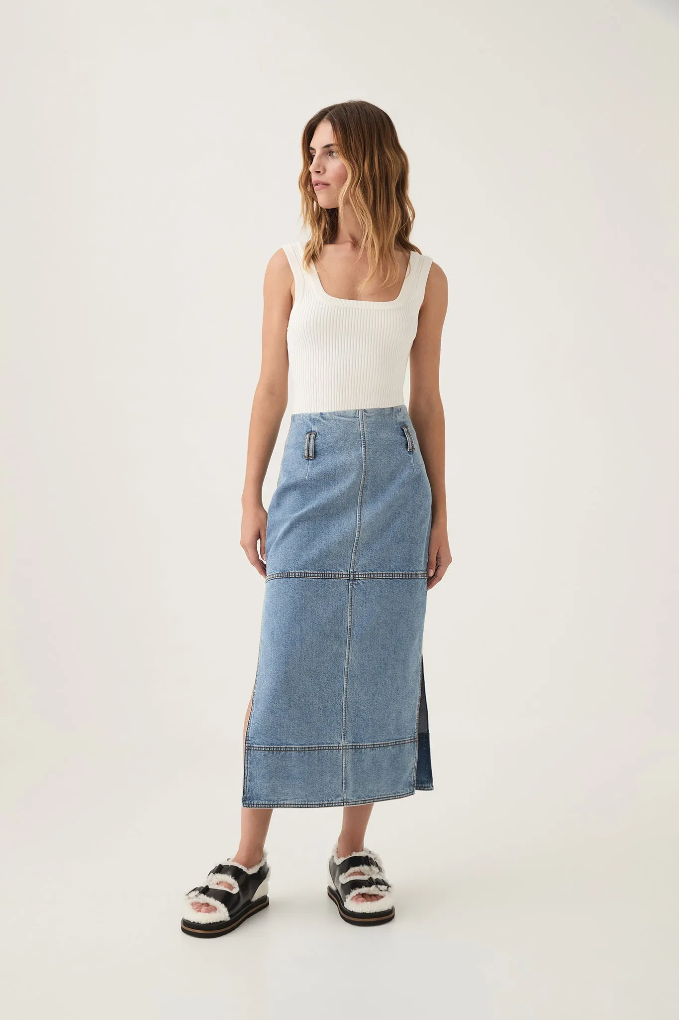 Outline Denim Midi Skirt