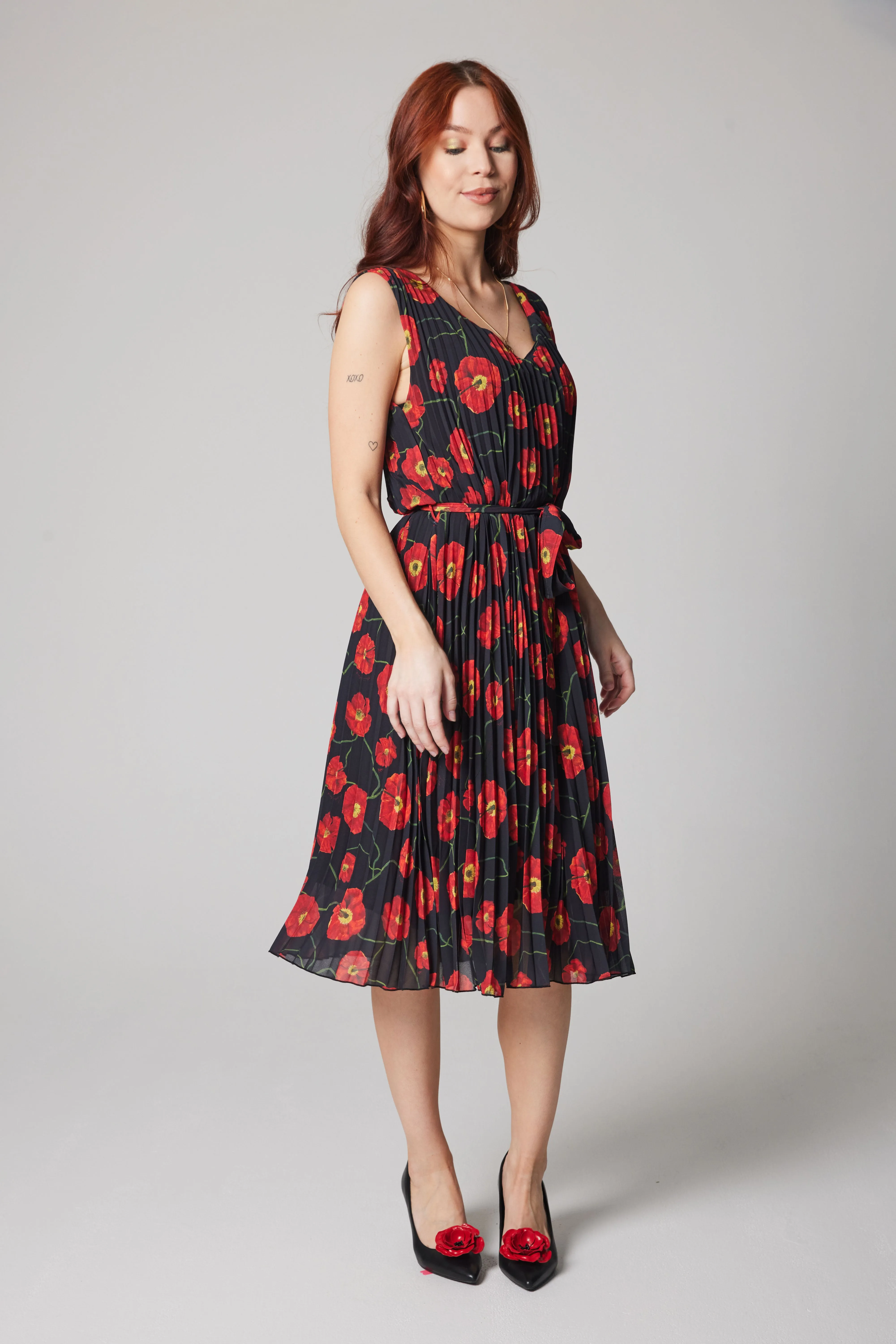 Pleated Dress - Poppies