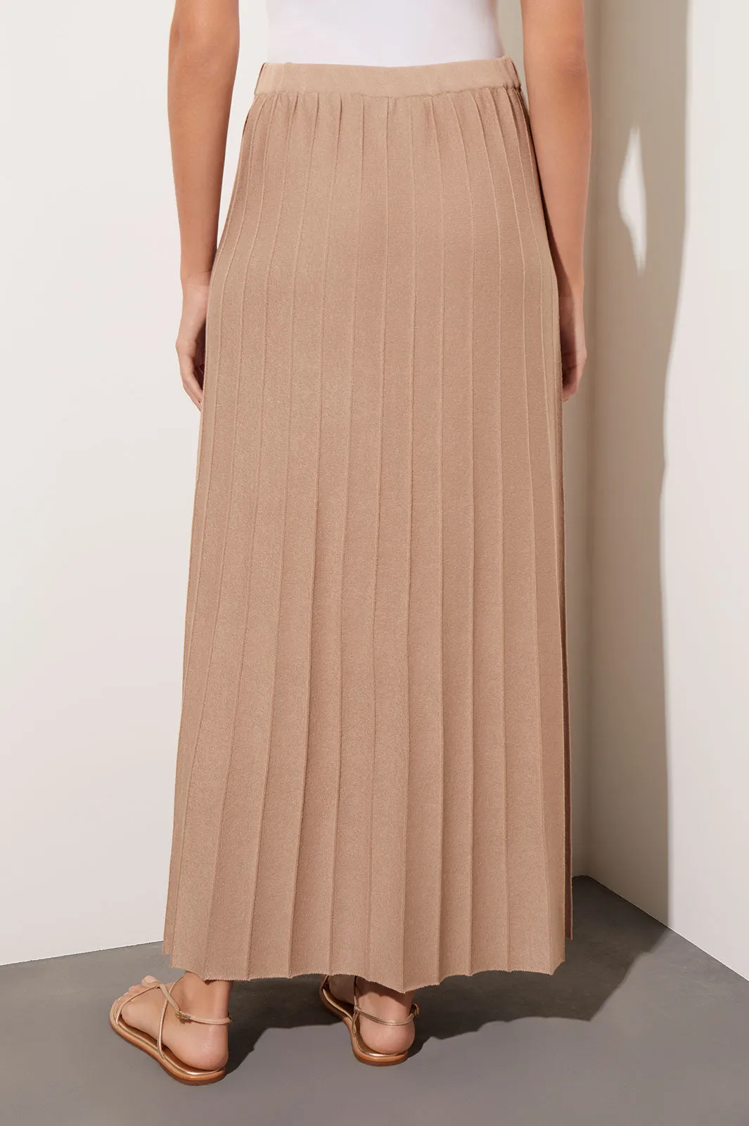 Pleated Soft Knit Maxi Skirt, Dark Champagne