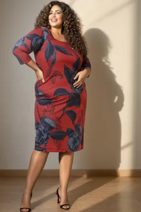 Plus Size Red Floral Bodycon Dress