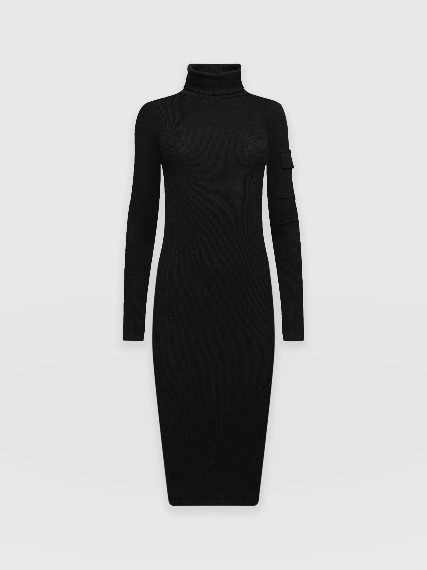 Pocket Roll Neck Dress - Black