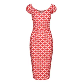 Red and White Gingham Heart Print Bodycon Pencil Dress