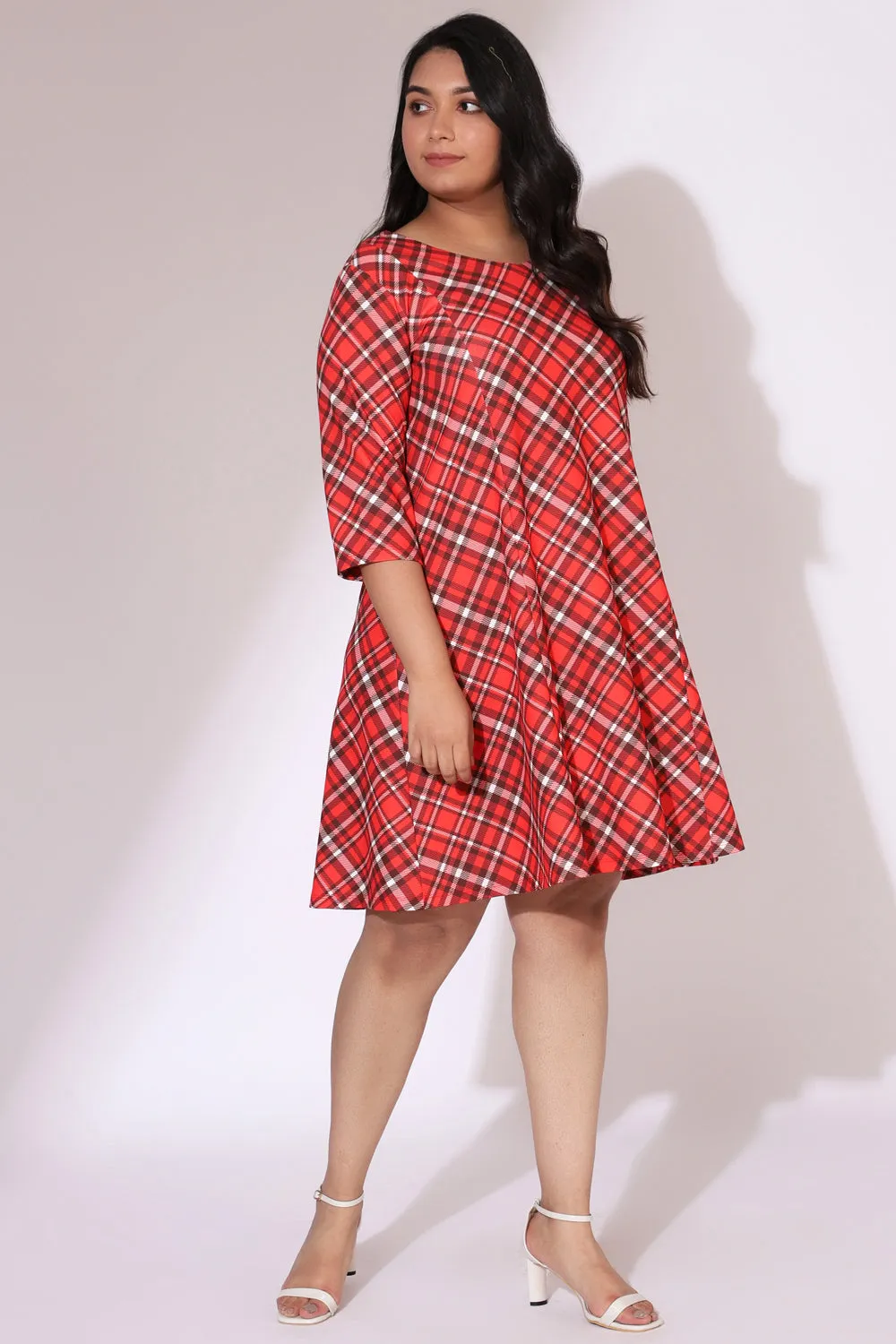 Red Plaid Printed Dress