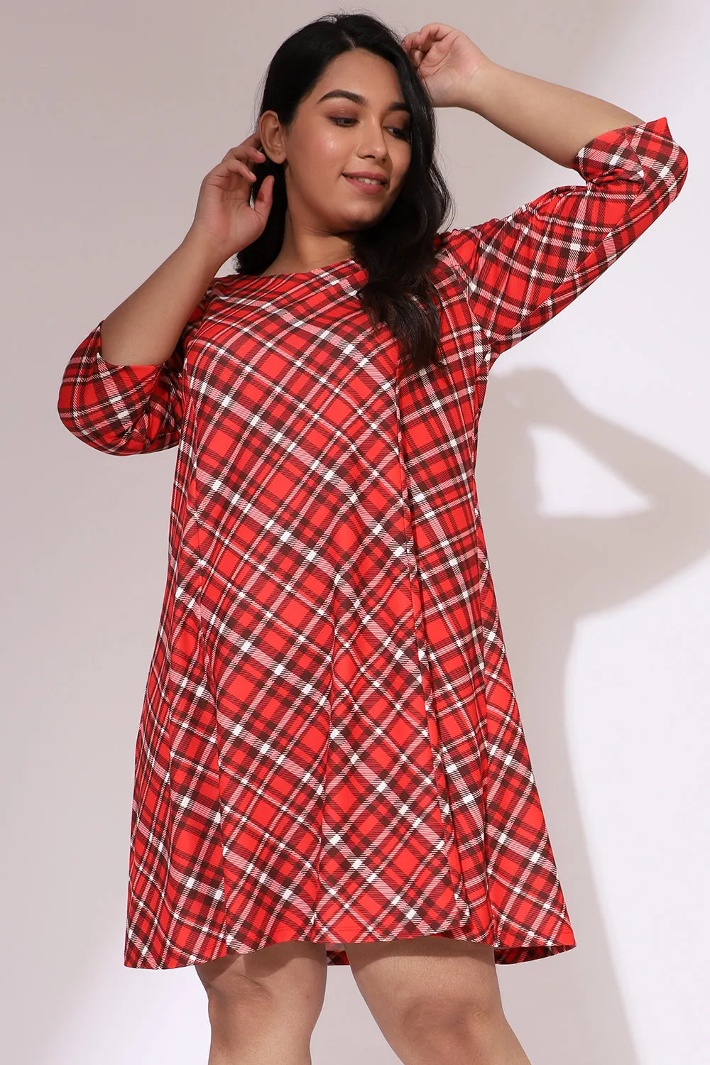 Red Plaid Printed Dress