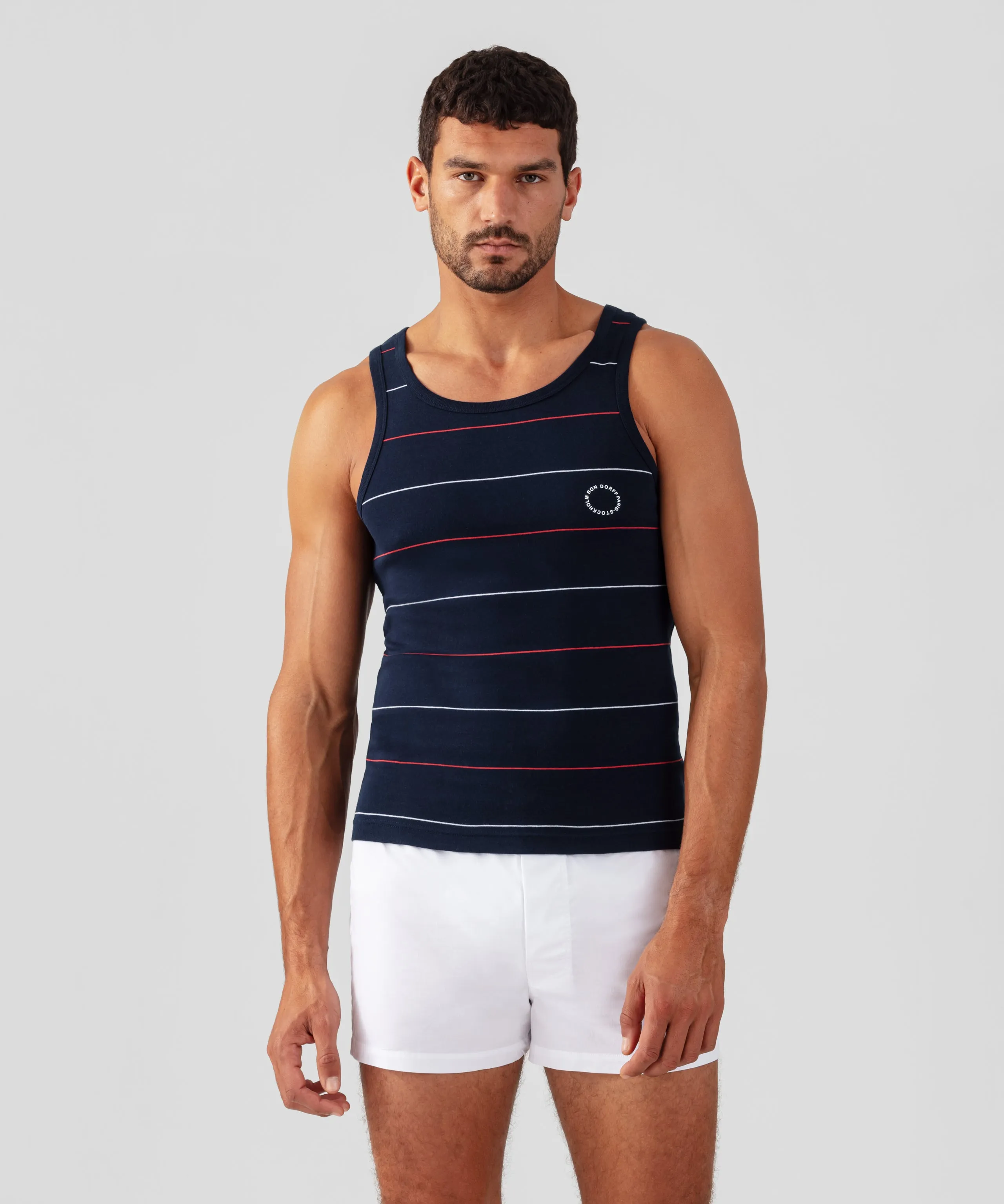 Ribbed Tank Top w. Tennis Stripes: Navy