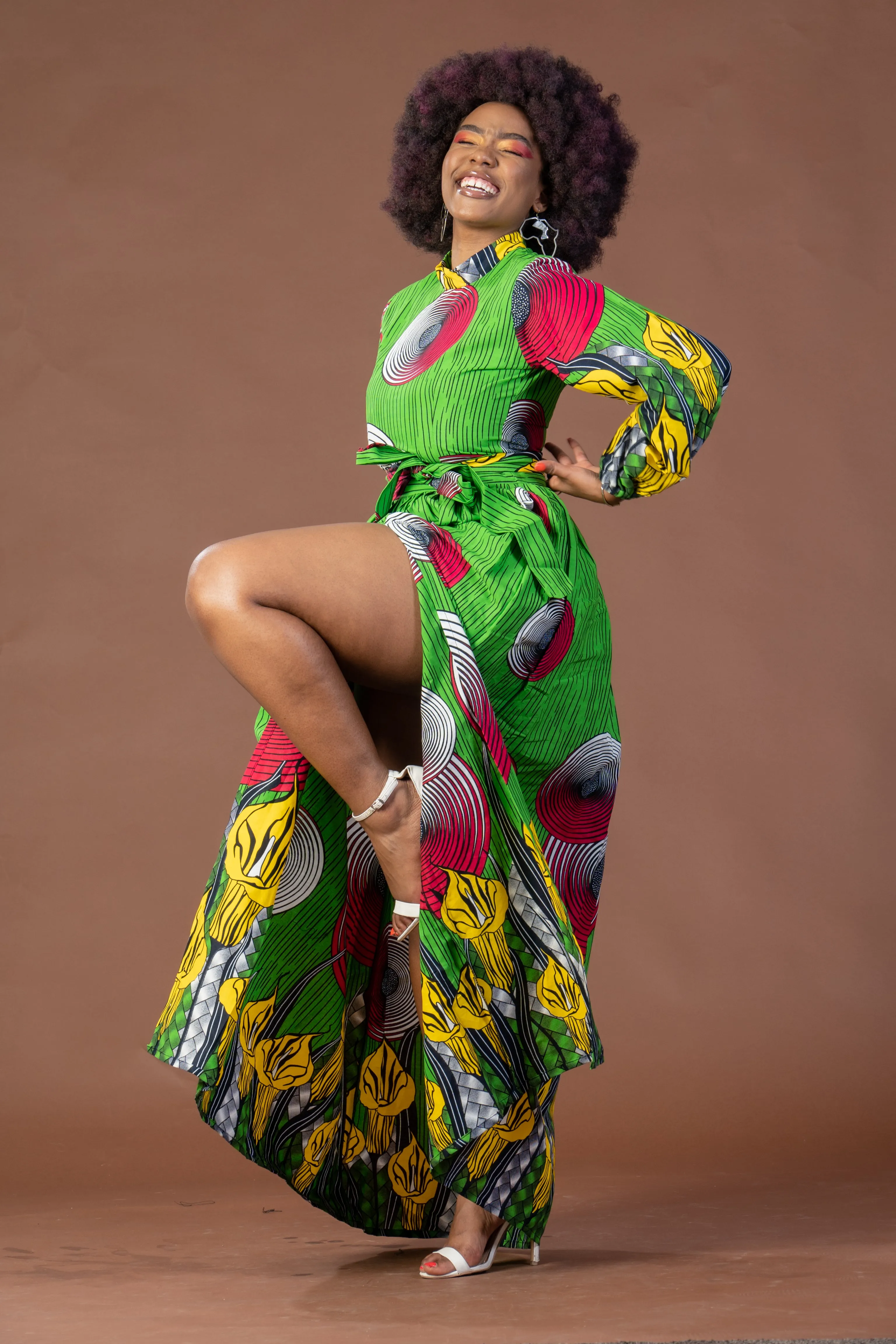 Rose Ankara Maxi Dress | Green and Red African Print