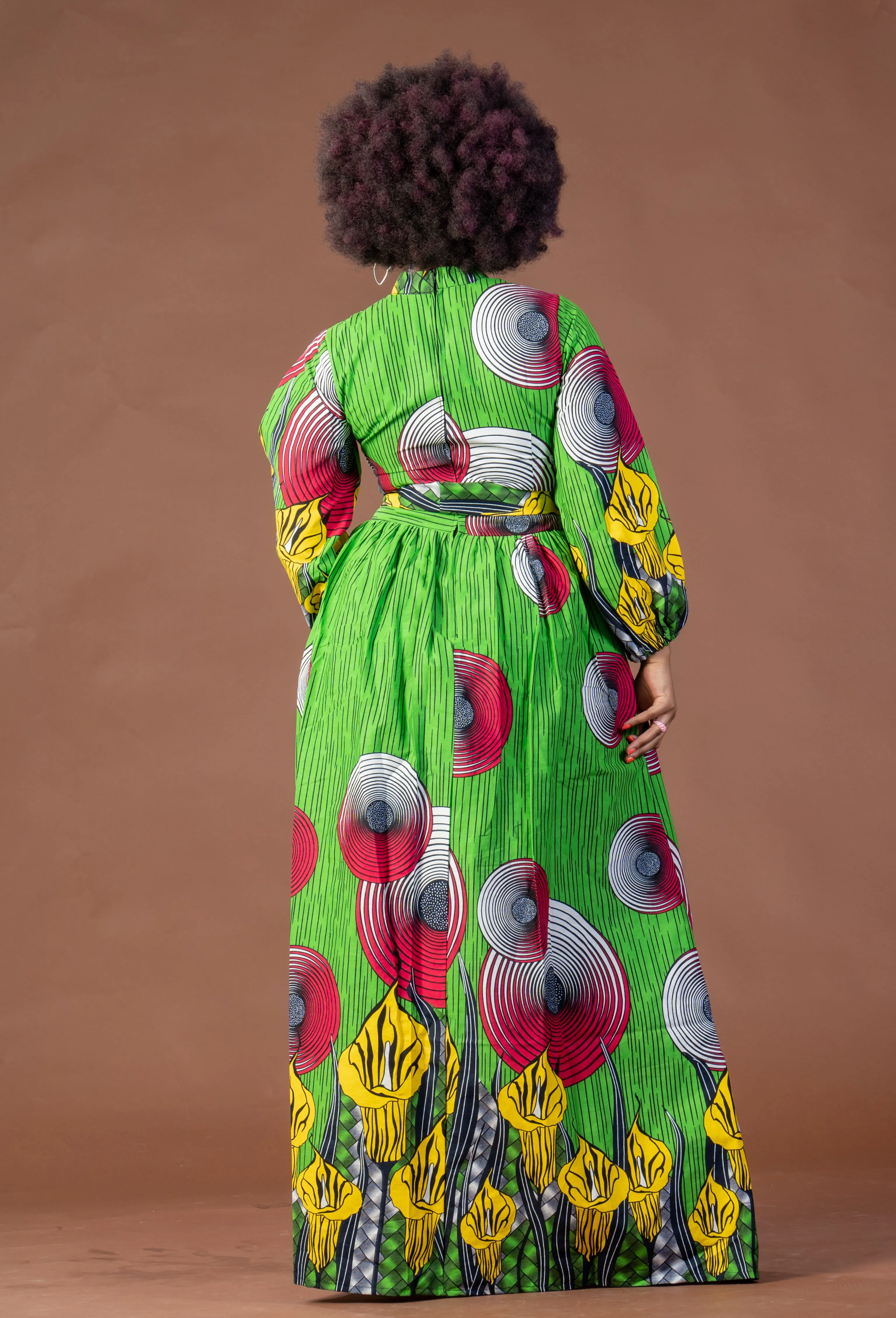 Rose Ankara Maxi Dress | Green and Red African Print