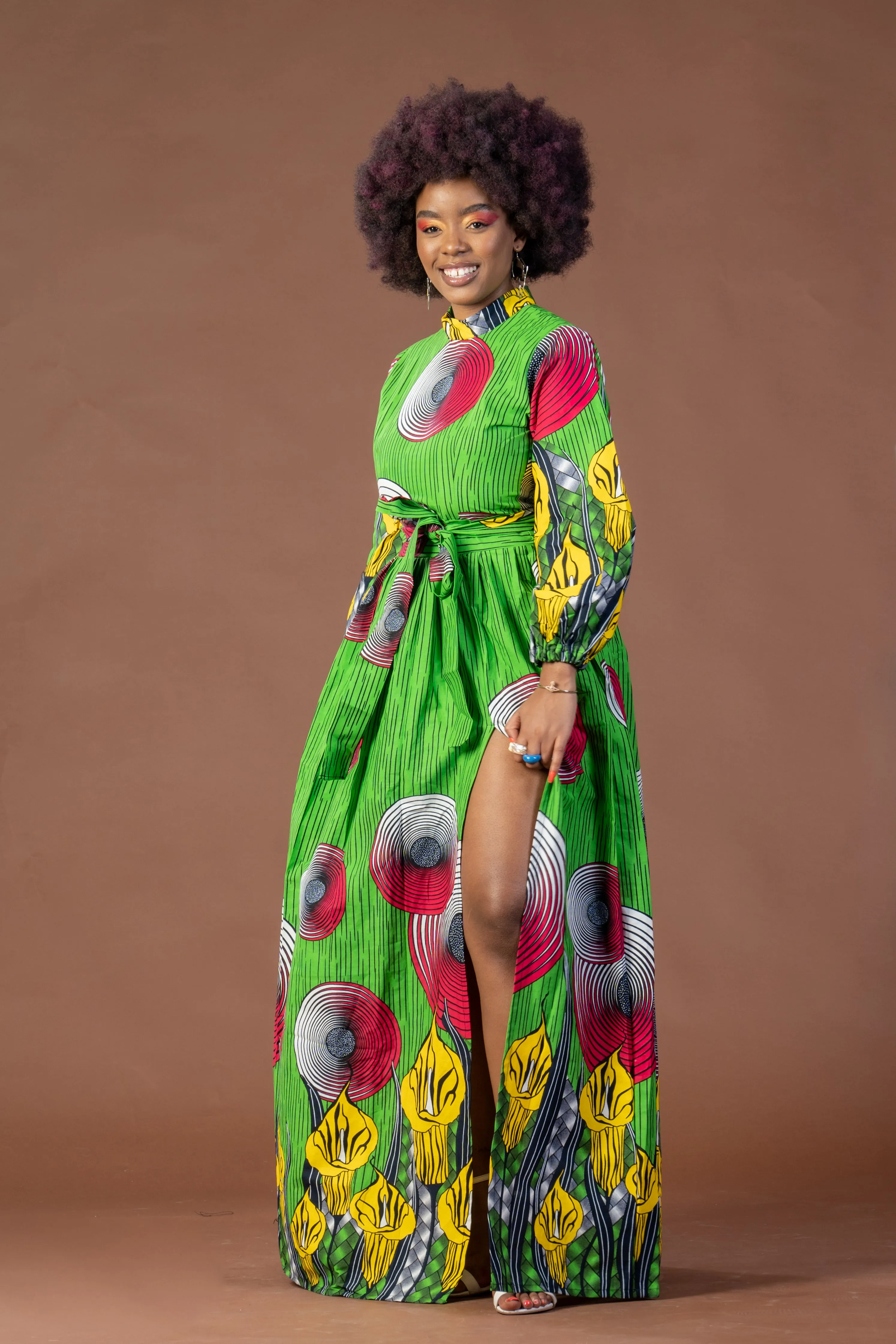 Rose Ankara Maxi Dress | Green and Red African Print