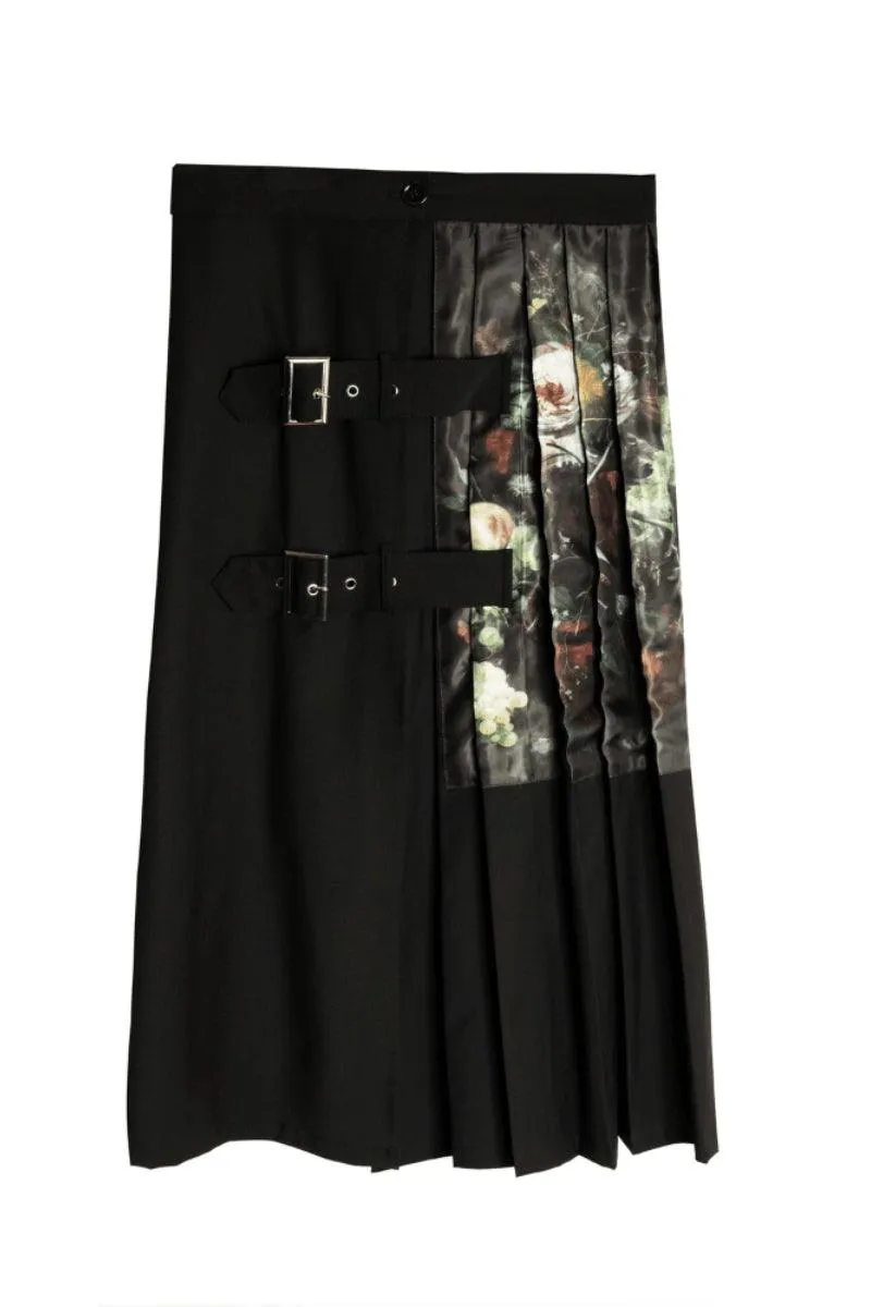 Side Printing Buckle Pleated Skirt