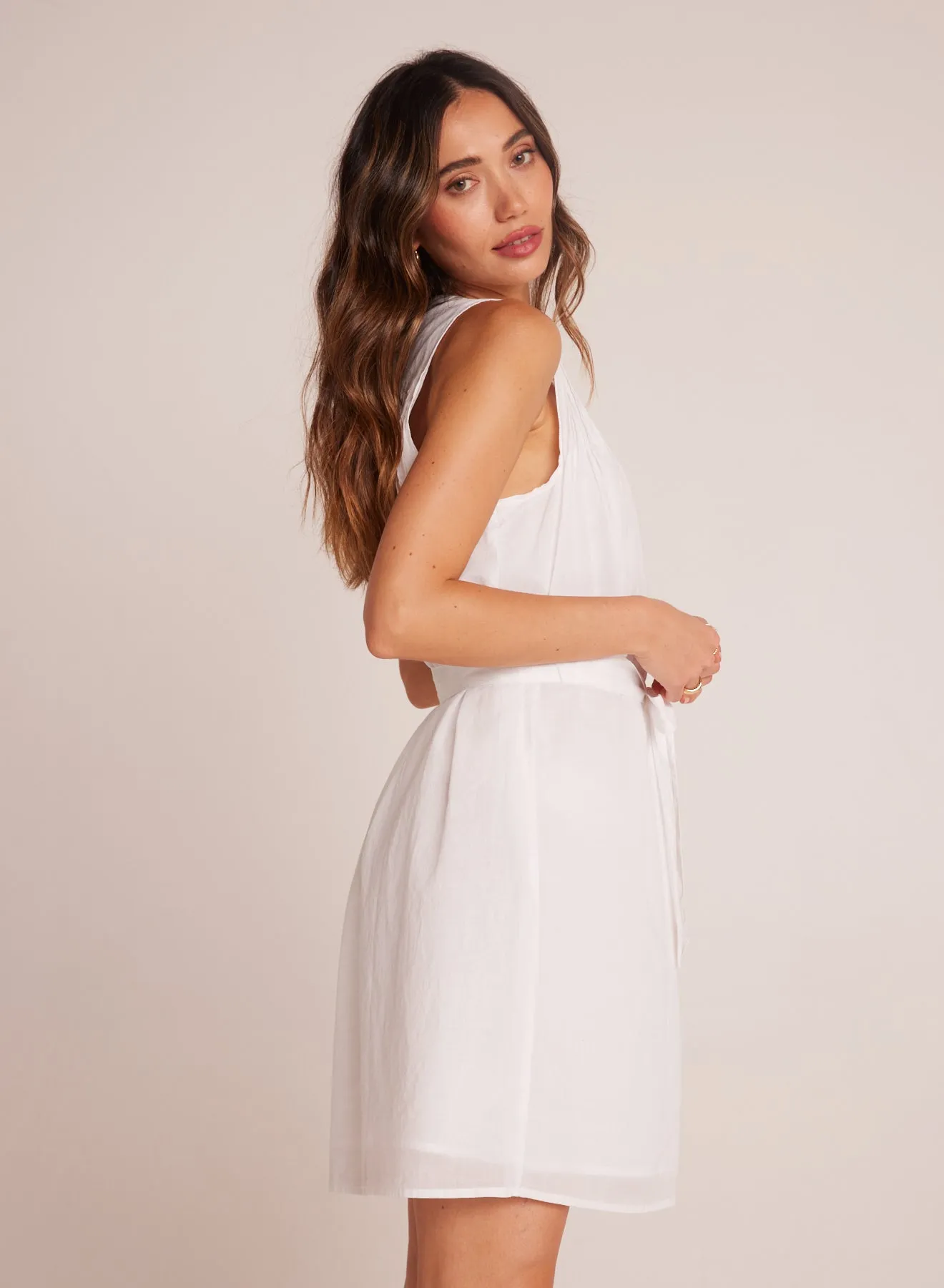 Sleeveless Pintuck Shirt Dress - White