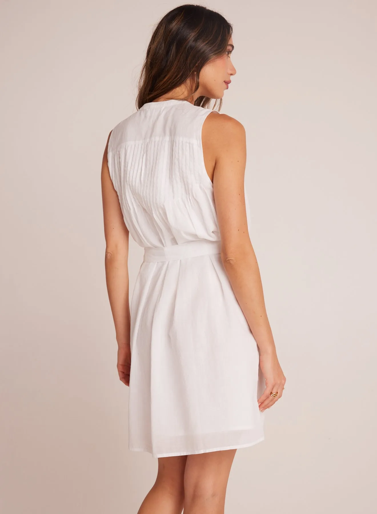 Sleeveless Pintuck Shirt Dress - White