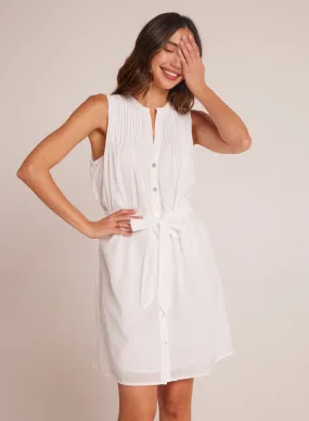 Sleeveless Pintuck Shirt Dress - White