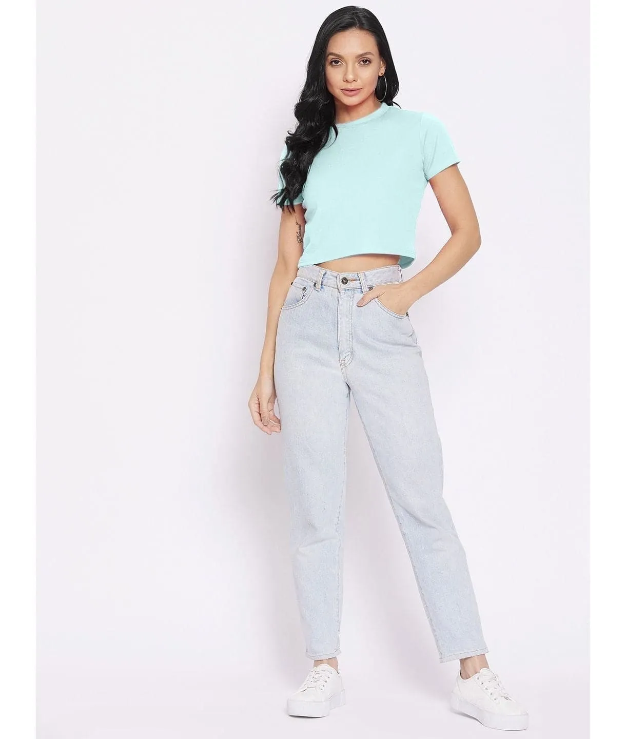 Solid Cotton Stretchable Crop Top