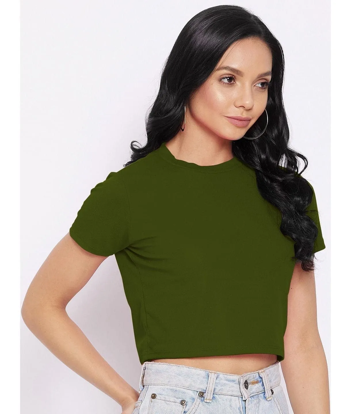 Solid Cotton Stretchable Crop Top