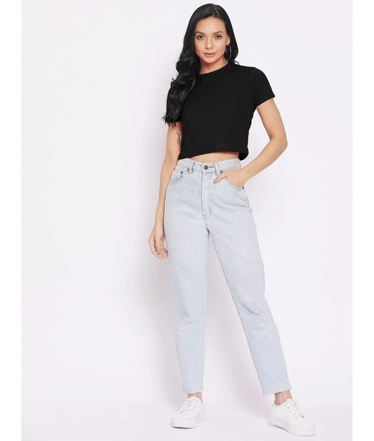 Solid Cotton Stretchable Crop Top