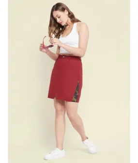 Stretchable Knee length Side Patch Denim Skirt