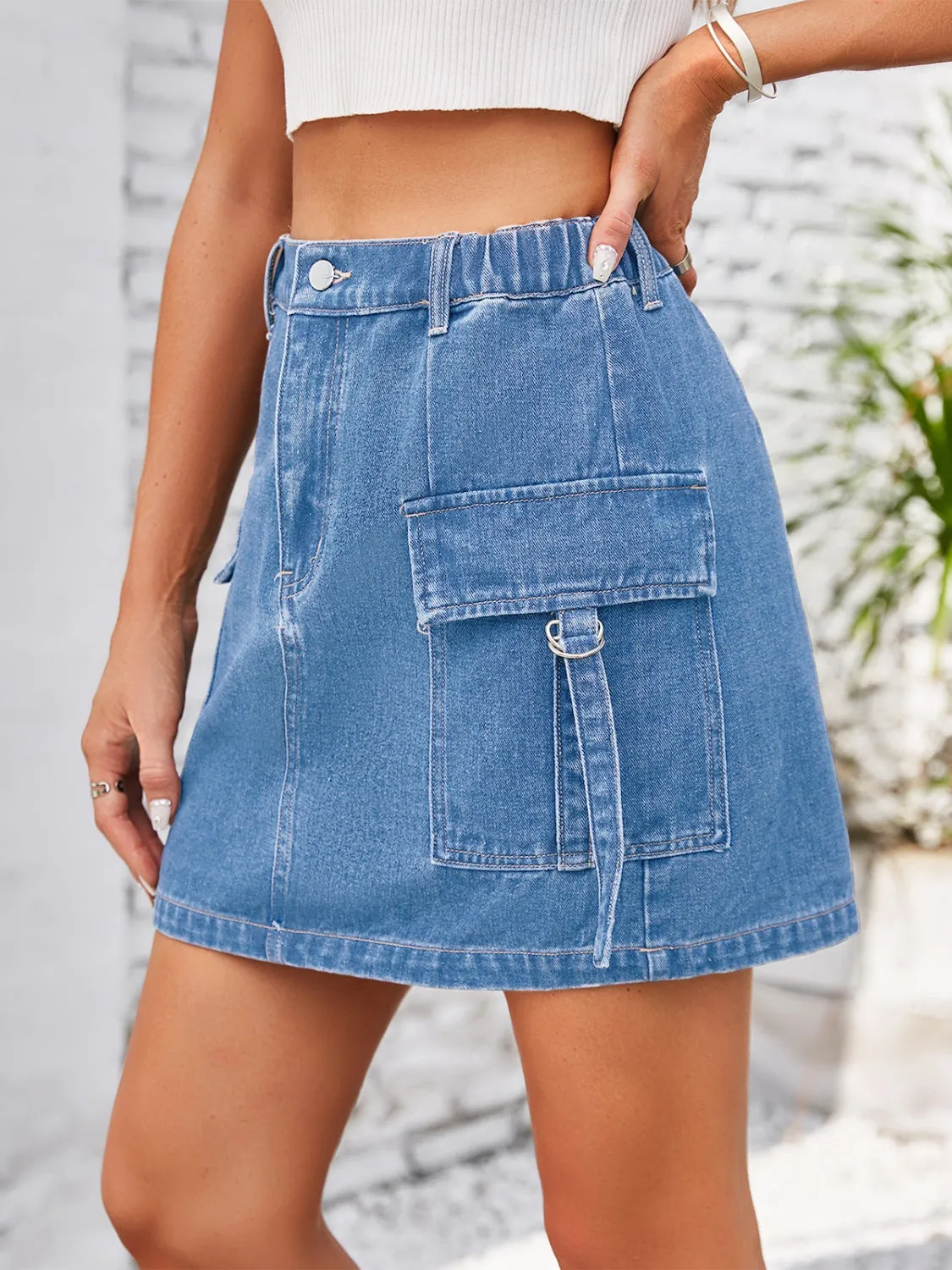 Sunset and Swim  Pocketed Buttoned Denim Skirt