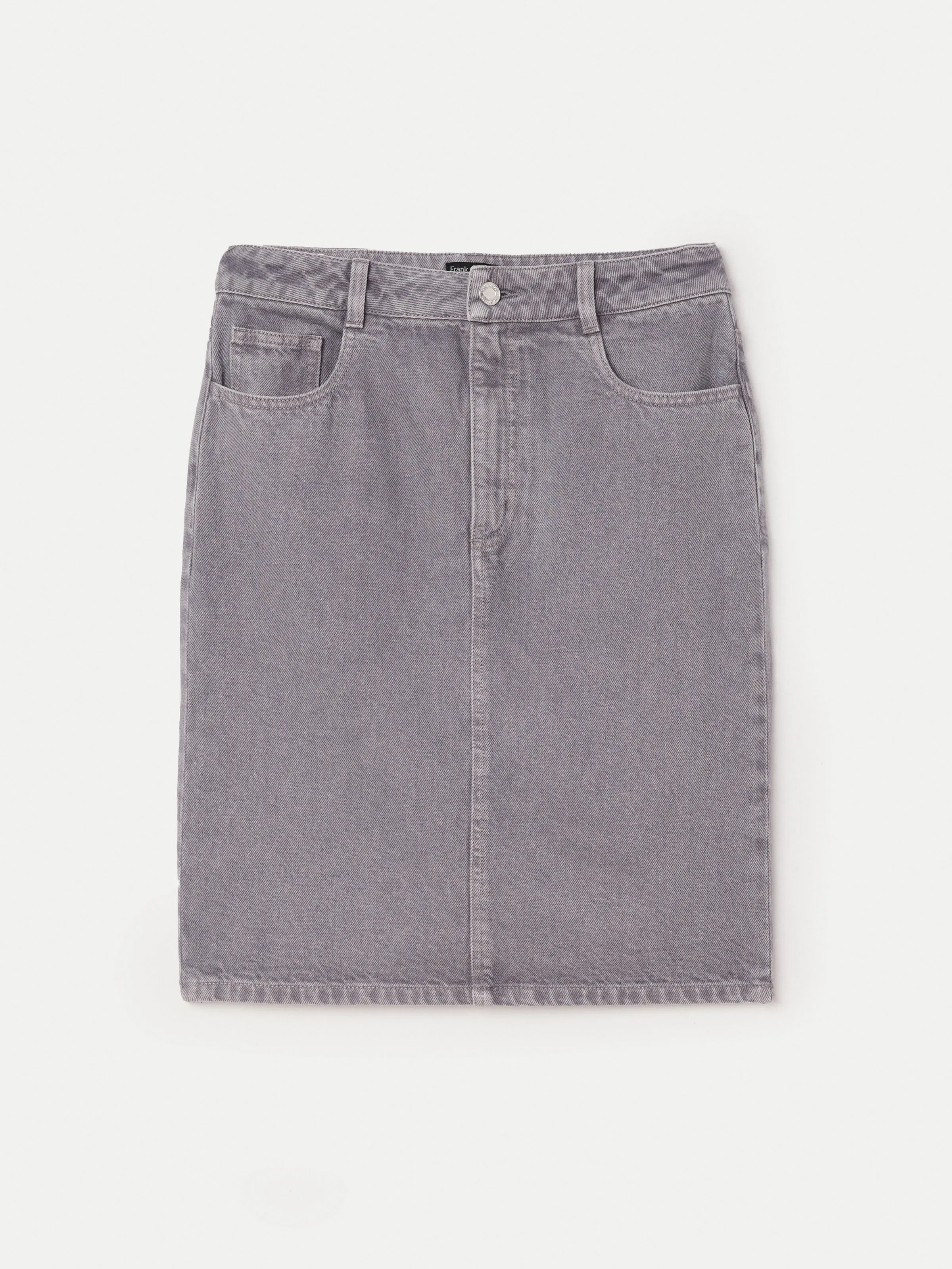 The Denim Midi Skirt in Light Grey