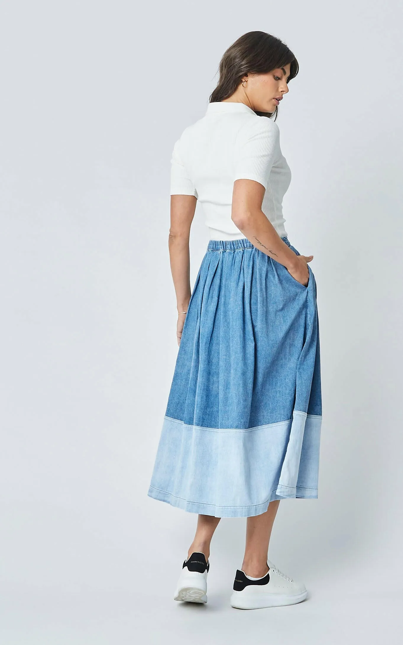 Volley Pleated Denim Skirt