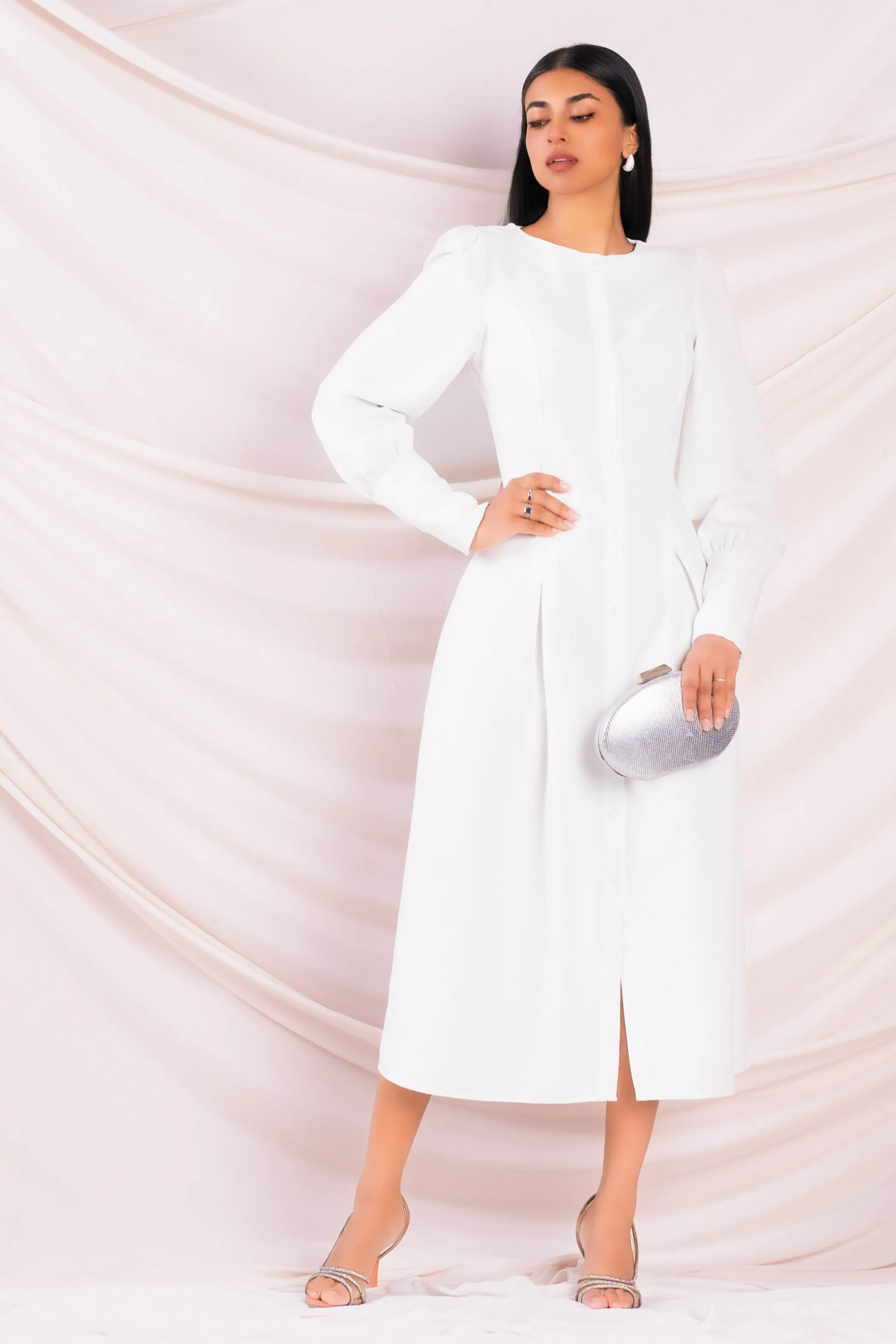 White Button Up Midi Dress