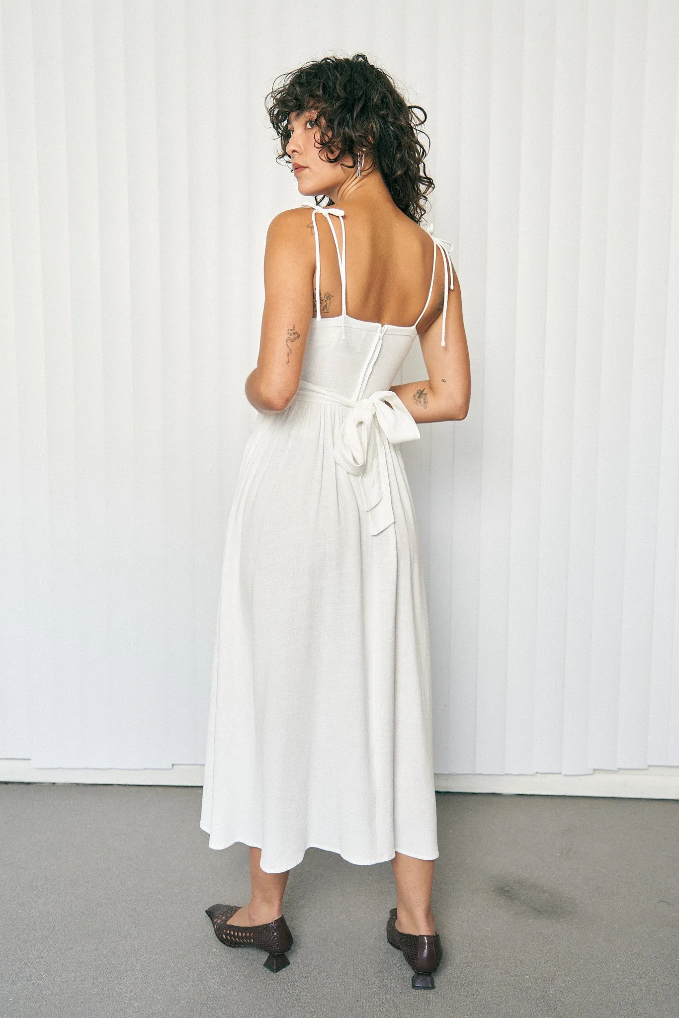 White Linen French Cup Dress