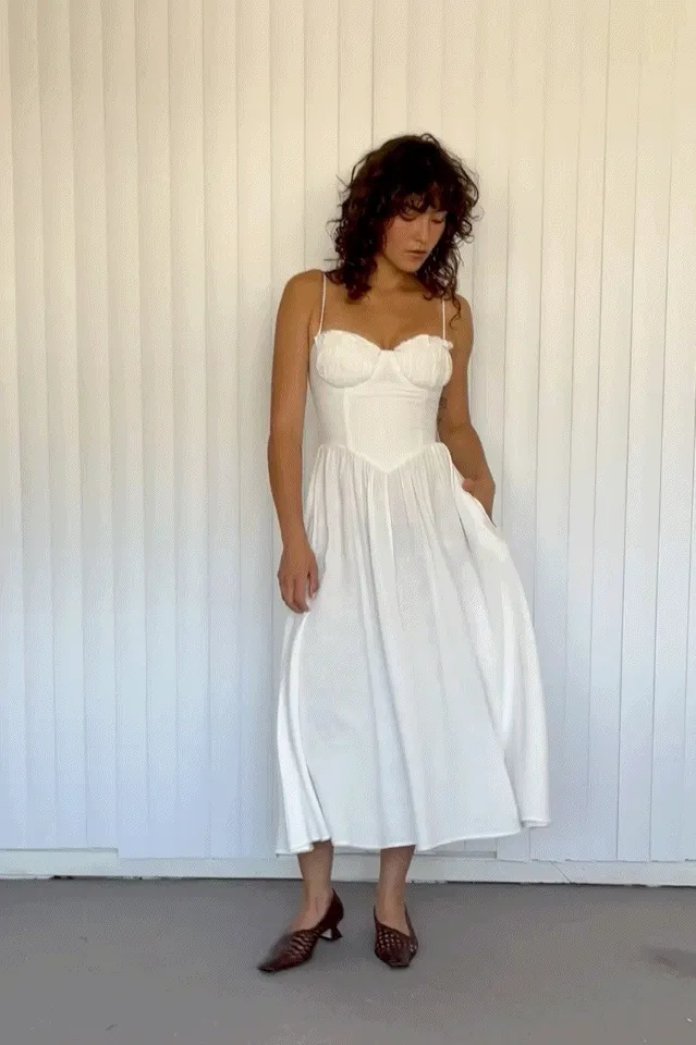 White Linen French Cup Dress