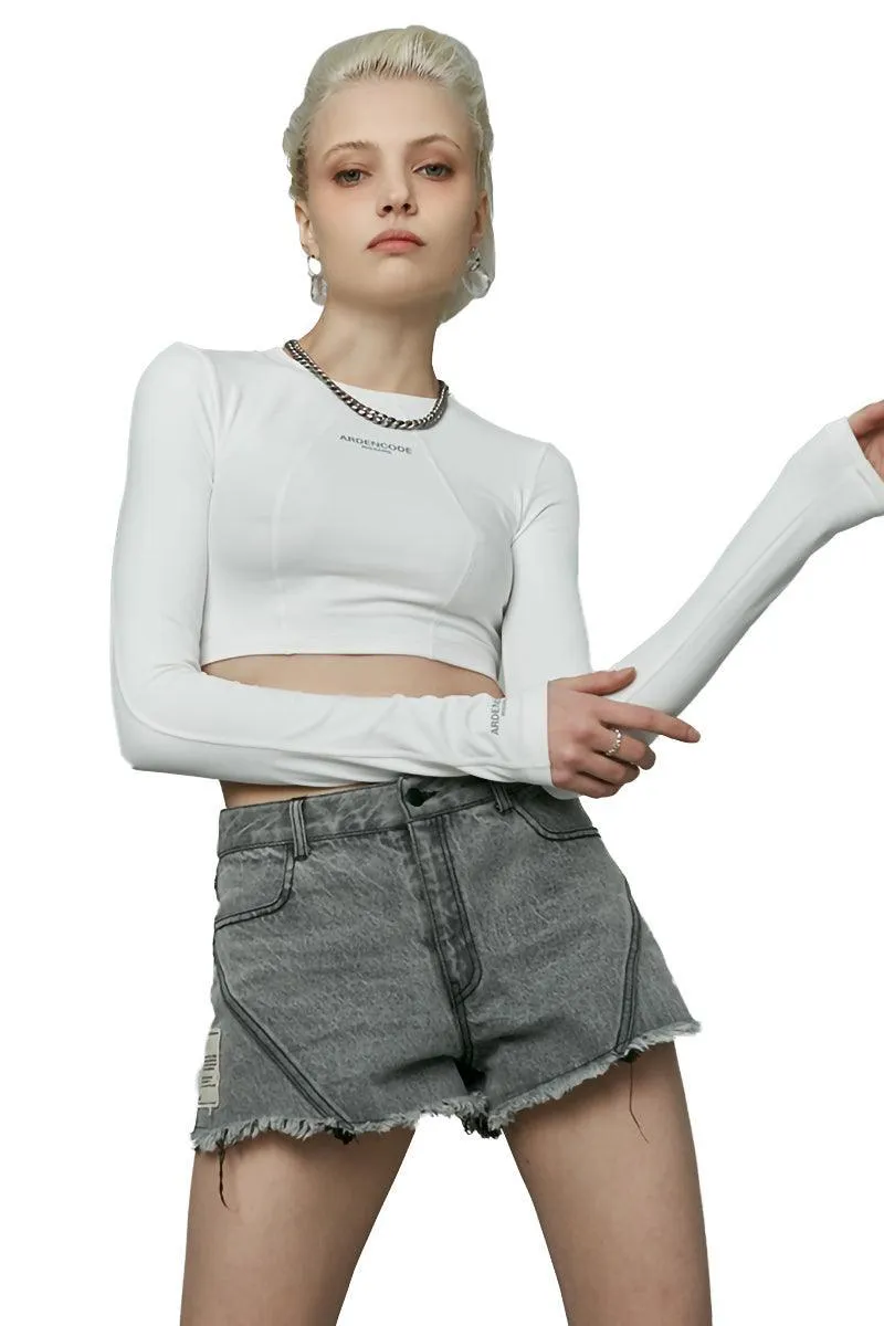 White Round-Neck Fitted Crop Top