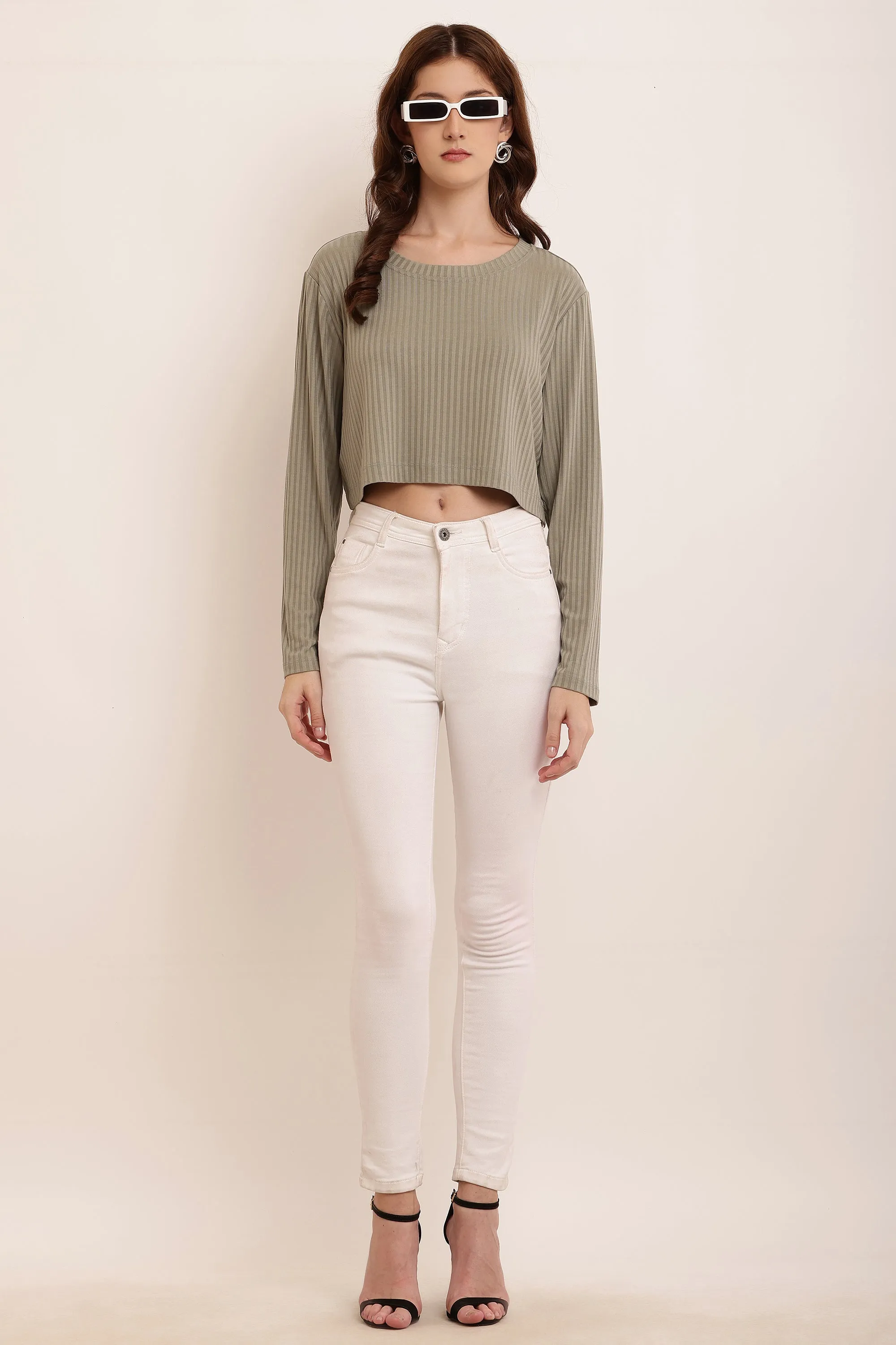 Women Green Cotton Crop Top