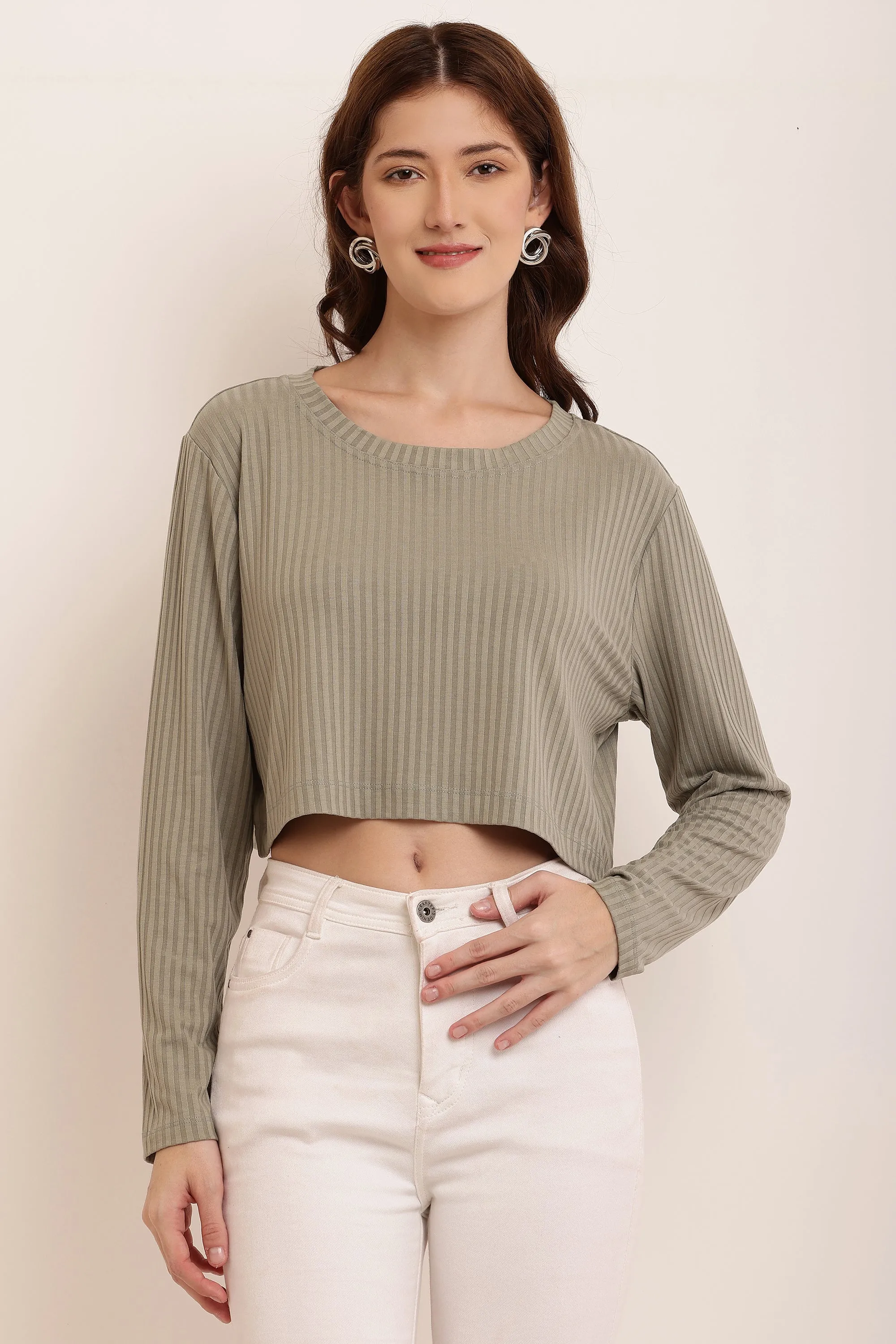 Women Green Cotton Crop Top