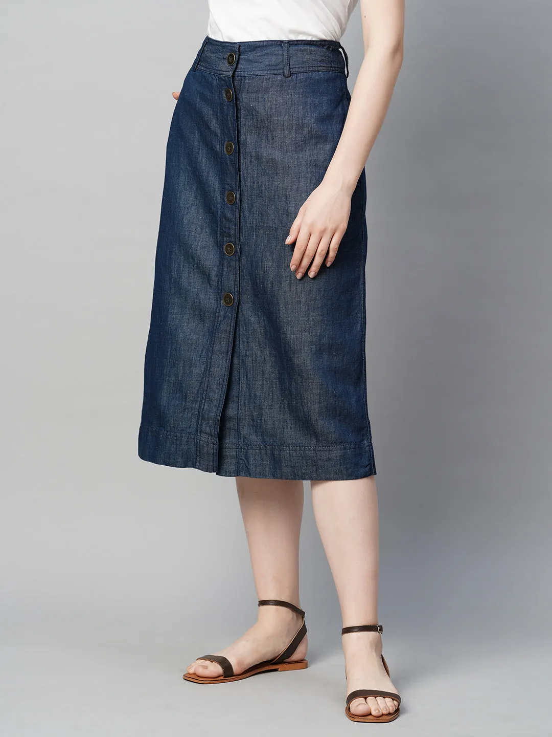 Women's Denim Cotton Linen Regular Fit Skirt