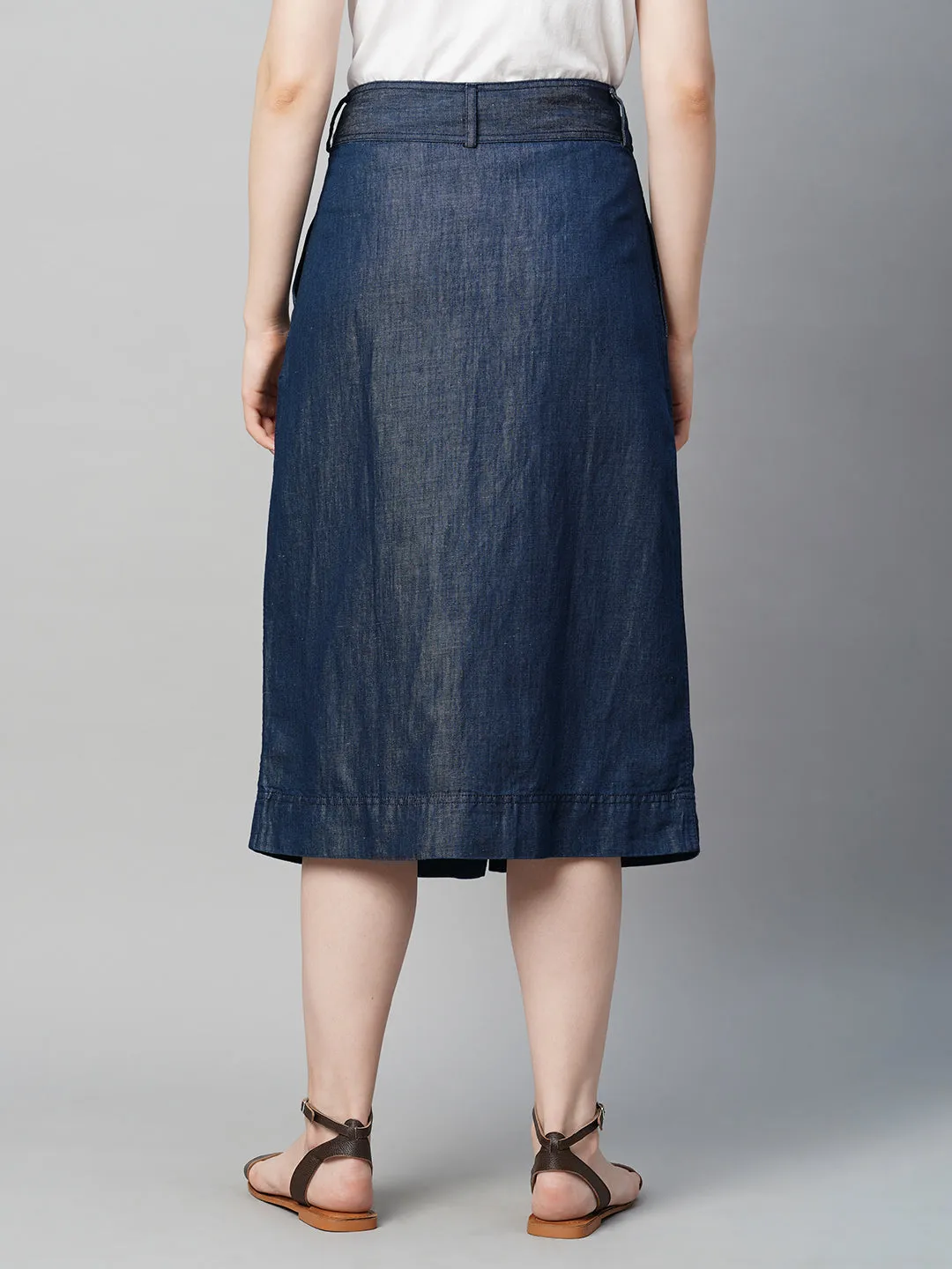 Women's Denim Cotton Linen Regular Fit Skirt